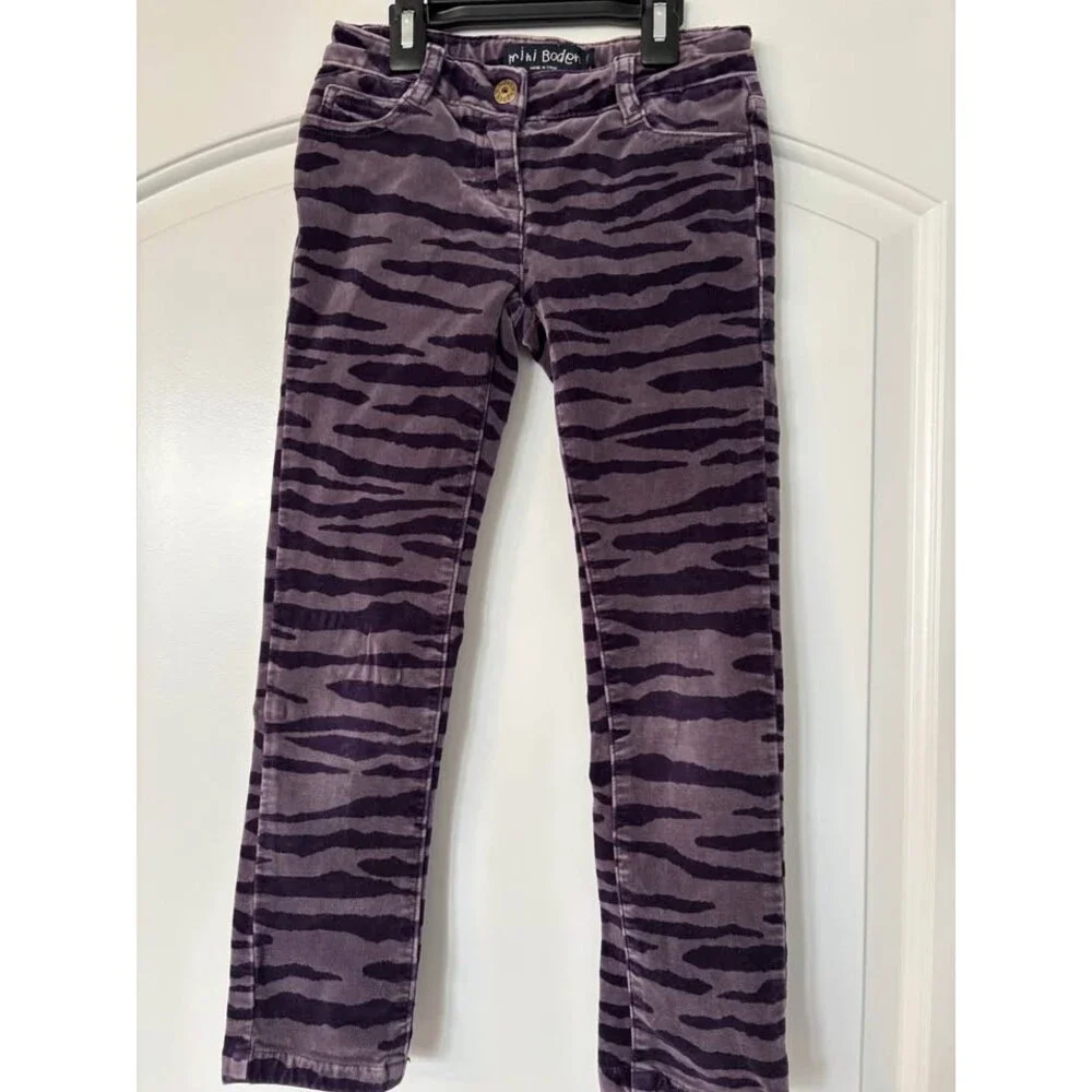 Mini Boden Girls size 8 Purple Black Velvet Zebra Print Pants Stretch